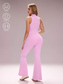 Sovereign Charm Damen Kontrast-Farbe Schleife Yoga Romper, Outdoor Sport Laufen Training Kurzarm Slim Fit Romper - Pink - Übersicht 3