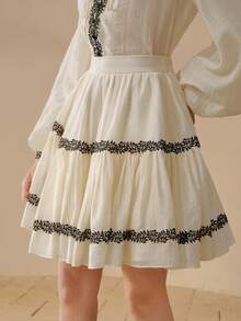 MOTF PREMIUM APRICOT RUCHED CONTRAST BLACK LACE A-LINE SKIRT, ELEGANT & VERSATILE WOMEN'S SHORT SKIRT, SUITABLE FOR SPRING/SUMMER - Apricot - View 5