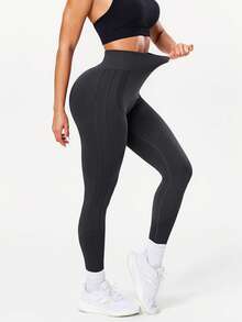Seamluxe SHEIN Sport Hochbund einfarbige enge Yoga Leggings - Dunkelgrau - Übersicht 4