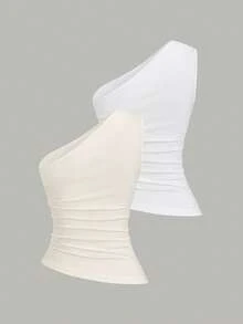 Sweetra Set da 3 pezzi di magliette eleganti da donna, design alla moda con spalle scoperte, aderenti e slim, casual e confortevoli, adatte per le vacanze, disponibili in 3 colori - Multicolore - Visualizzare 2