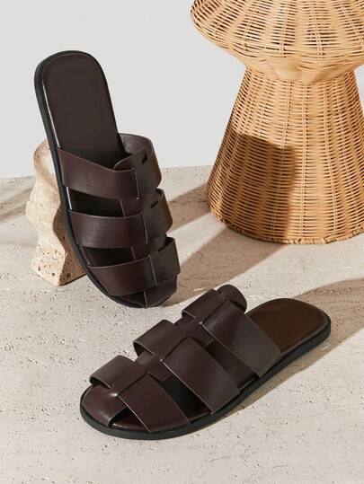 SHUZIA #RelaxStep 男士闭趾高级仿皮咖啡色渔夫拖鞋 – 从游艇到海滩，轻松舒适，日常穿着无负担