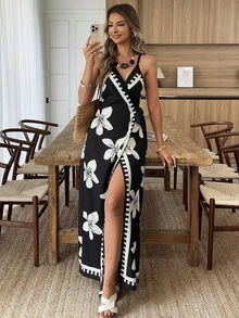 Louniche Women's Casual Vacation Everyday Positioning Print Long Straight Dress - Multicolor - View 5