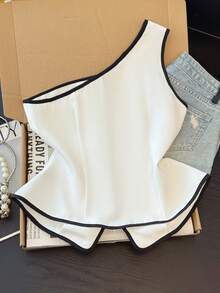 GlowEve 复古撞色开襟马甲，配金属纽扣，优雅时尚女式上衣 - 彩色 - 查看 2