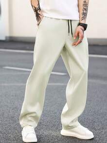 Manfinity Homme Quần dài nam màu trơn, cạp chun, kiểu dáng thường ngày, đa năng, có túi xéo. - Màu be - Xem 3