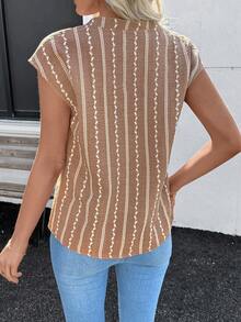 SHEIN Holidaya Women's Embroidered V-Neck Batwing Sleeve Loose Blouse, Spring/Summer - Khaki - View 2