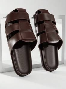 SHUZIA 男士闭趾鞋垫高级人造革咖啡色渔夫凉鞋——从游艇甲板到城市街区，每一步都充满自信。 - 咖啡棕 - 查看 7