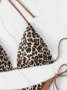 Swim Vcay 2pcs/Set Women's Sexy Random Leopard Print Spaghetti Strap Backless Side Tie Bikini Set Set, Spring/Summer 2026 - Multicolor - View 6