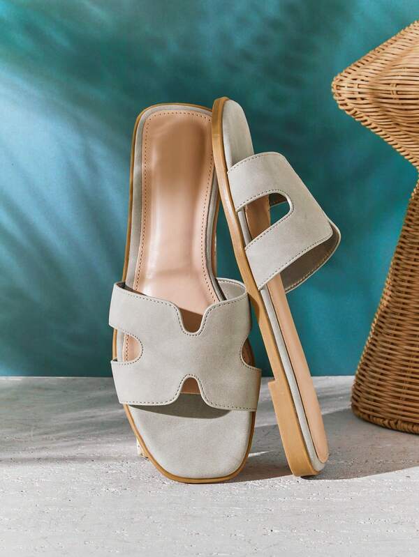 SHUZIA All-Time Bestseller Women's Luxe-Inspired Harness Cutout Open Toe Timeless Nub Elephant Gray Slides For Christmas Valentine's Day Summer Shoes