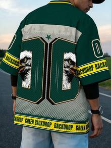 Aesthetic Post Men's Casual Fashion Street Eagle Letter Star Print Contrast Color Short Sleeve T-Shirt, Summer - Multicolor - View 2