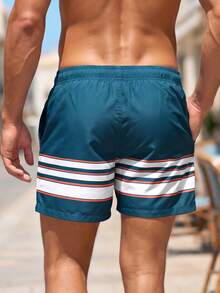Horizaway 男士夏季度假条纹抽绳腰斜插口袋透气沙滩短裤 - 藍色 - 查看 2