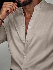 Manfinity Homme Men Solid Button Up Shirt Without Tee, For Fall, Long Sleeve Top - Apricot - View 6