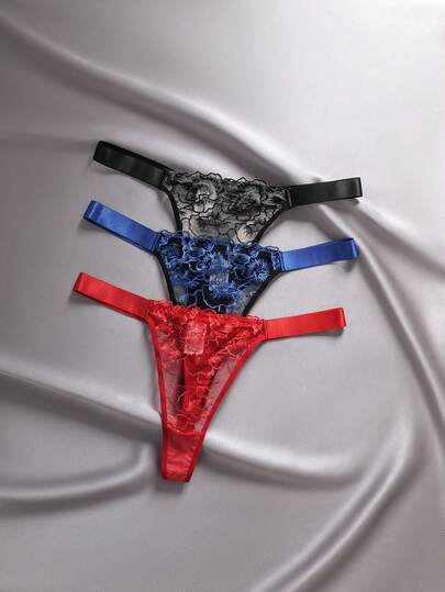 3件套 时尚刺绣拼接加大码内裤