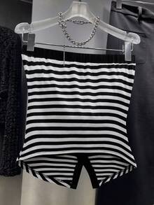 GlowEve CURVE Plus Size Elegant Knit Striped Casual Everyday Commute Date Night Outgoing Pearl Button Front Camisole Tank Top Striped Black And White Corset For  Women Summer Inner Wear - Black and White - View 2