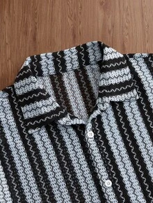 SWAVVY Men's Textured Striped Short Sleeve Shirt, Spring/Summer - Blue - View 6