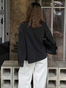 DAZY Loose Casual Vacation Distressed Bowknot Tie Denim Jacket And Coat For Women, Spring/Summer - Grey - View 2