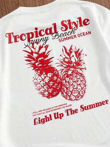 SWAVVY 男士字母菠萝印花圆领休闲短袖T恤 - 白色 - 查看 4