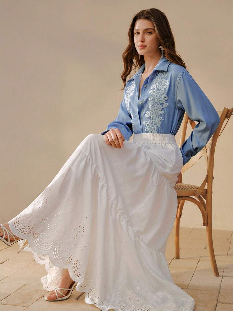 WOMEN'S LACE PATCHWORK EMBROIDERED TIERED RUFFLE HEM SKIRT, ROMANTIC AND FASHIONABLE, SPRING/SUMMER NEW ARRIVAL
