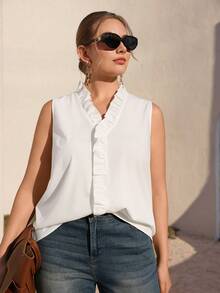 Juhart Áo kiểu không tay dáng bồng thanh lịch dành cho nữ, cỡ lớn. - trắng - Xem 5