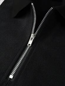 Manfinity Homme 男士撞色半拉链休闲百搭短袖Polo衫，夏季男士穿搭，男士夏季时尚 - 彩色 - 查看 4