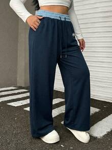 Muchica 加大码海军蓝抽绳腰宽松休闲运动裤 - 藏蓝色 - 查看 4