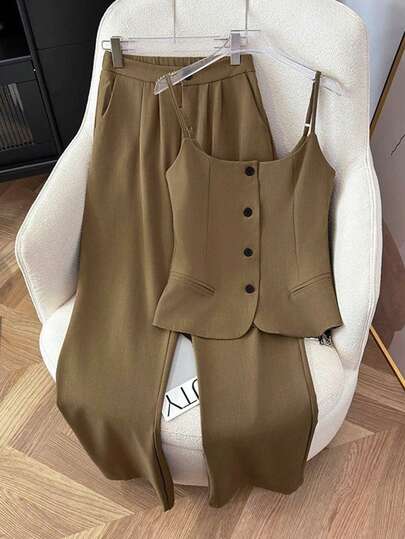 GlowEve CURVE 大码优雅通勤吊带背心和直筒裤套装，春夏款