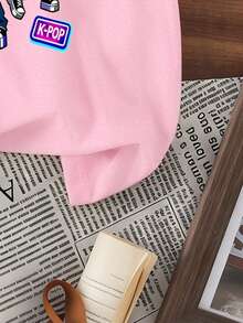 Cute Personalized Short Sleeve Daily Wear Tee - Pink - View 6