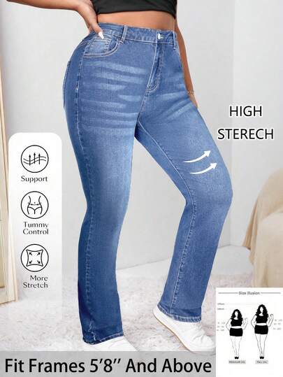 SHEIN Tall CURVE Casual basic zwarte stretch denim broek voor dames met een maatje meer