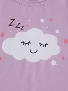 2件套女婴可爱云朵睡衣图案全云朵印花袖口睡裙套装 - 彩色 - 查看 6