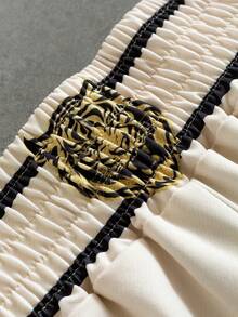 PAVTROS Men's Letter & Graphic Print Elastic Waist Contrast Trim Shorts - Multicolor - View 5