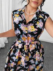 Elenzga Plus-Size Women's Holiday Summer Casual Print Dress - Black - View 3