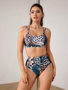 Menodora SHEIN Sport Women's Fashionable Leopard Print Elastic Pole Dance Sports Bra - Black - View 5