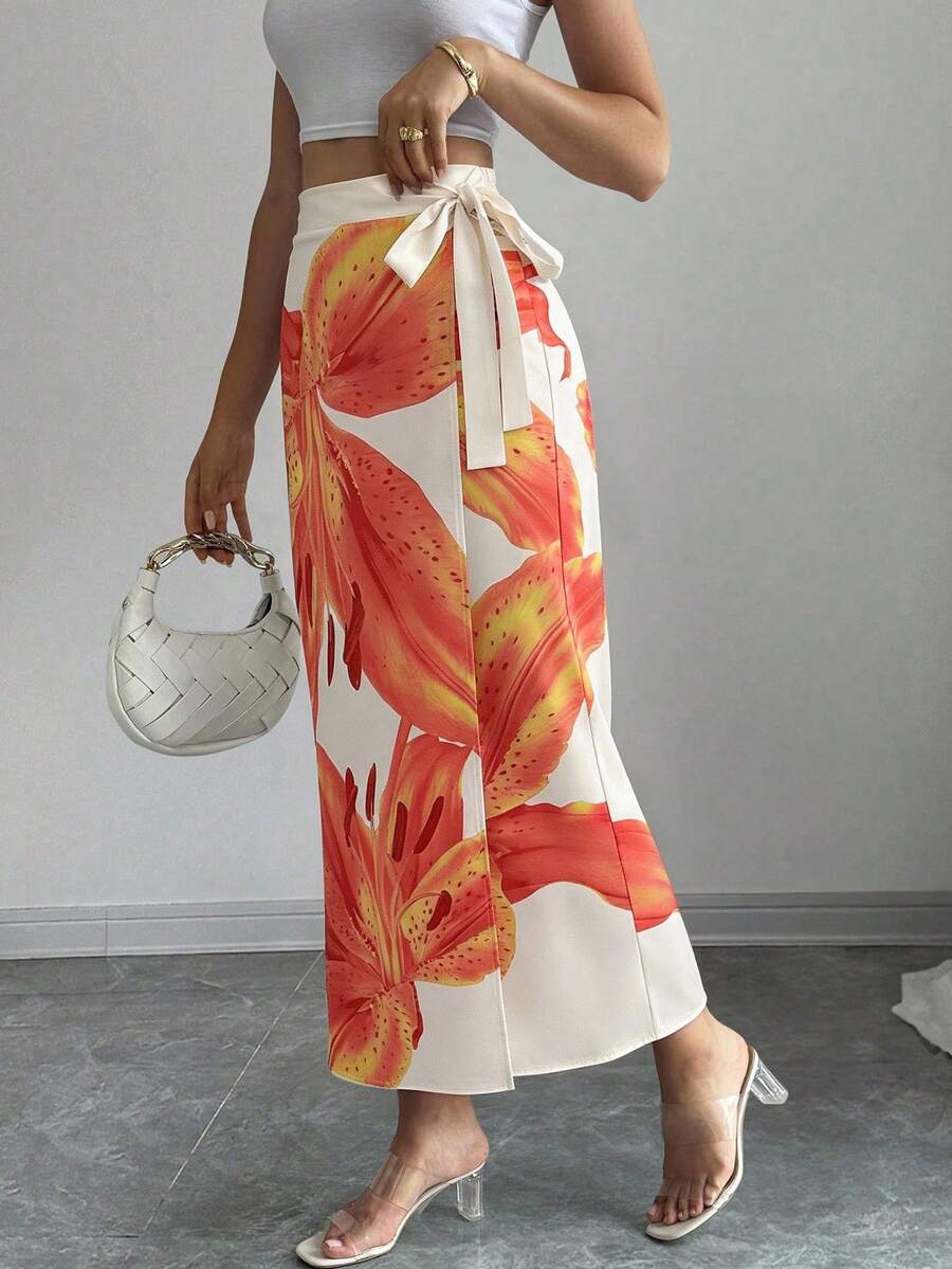 Elenzga Women's Floral Print Knotted Elegant & Fashionable Skirt - Multicolor - View 1