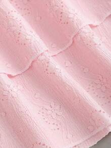 Sweetra 女士性感纹理刺绣吊带上衣和迷你百褶蛋糕裙套装 - 粉色 - 查看 6