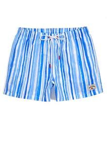 Horizaway 男士条纹印花贴袋抽绳腰休闲沙滩短裤 - 藍白色 - 查看 5
