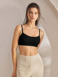 Ocili Women's Comfortable Cotton Rib Knit Bra - Black - View 4