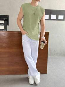 SWAVVY Women's Casual Crew Neck Pullover Blouse, Versatile For Daily Wear Men's Casual Tops Men Tops Sleeveless Mesh Men Top Men's Sleeve Less T Shirts Men Summer Top - Green - View 4