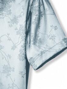 Manfinity Homme 男士休闲提花前扣短袖衬衫，夏季款 - 淺藍色 - 查看 6