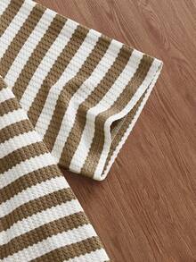 SWAVVY Men's Textured Striped Short Sleeve Shirt, Spring/Summer - Apricot - View 6