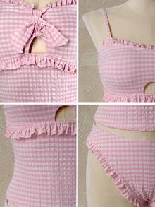 Swim Mod Dam baddräkt med rutigt tryck, volangkant och topp med trekantsunderdelar, tankini - Svart - Visa 7