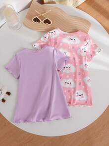 2件套女婴可爱云朵睡衣图案全云朵印花袖口睡裙套装 - 彩色 - 查看 2