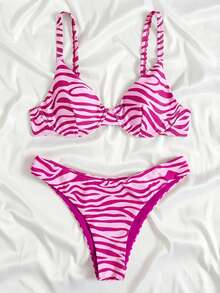 SHEIN Swim Set Bikini Tali Tipis dengan Motif Cetak Seluruh Permukaan - MultiWarna - View 4