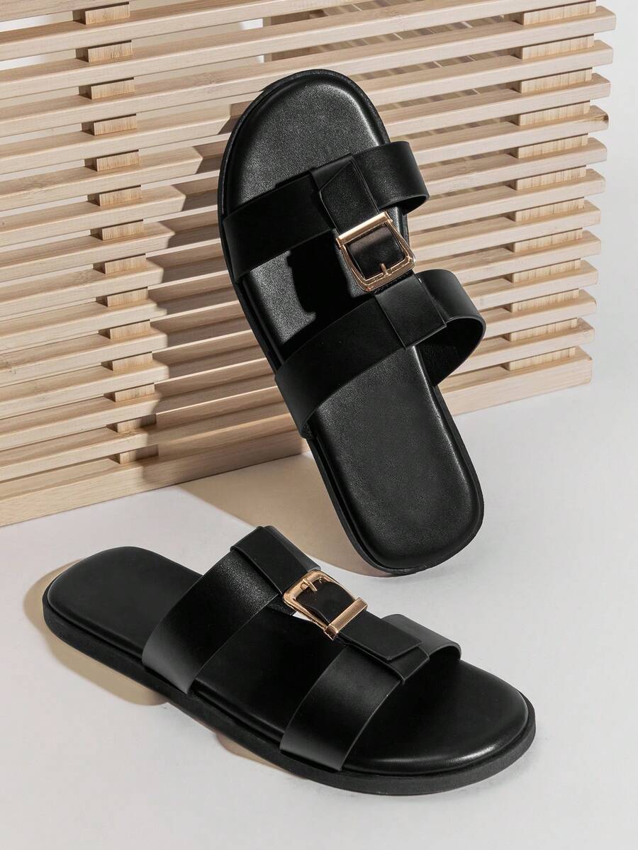 SHUZIA Men's Matte Faux Leather Black Closed-Toe Fisherman Sandals – Sculpted Weave Straps & Cushioned All-Day Comfort - Black - View 1