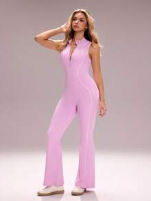 Sovereign Charm Damen Kontrast-Farbe Schleife Yoga Romper, Outdoor Sport Laufen Training Kurzarm Slim Fit Romper - Pink - Übersicht 5