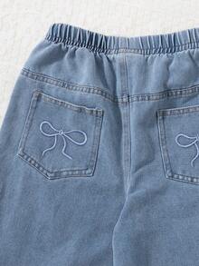 Sparklyn 2pcs/Set Big Girls' Spring/Autumn Striped Long Sleeve Shirt & Loose Light Blue Denim Jeans, Sweet Casual Outfit For Daily Wear - Blue - View 7