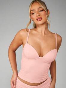 MISSGUIDED Áo tank top corset dáng dài với dây đeo có thể điều chỉnh, thích hợp để phối lớp với trang phục thường ngày. - Hồng - Xem 5