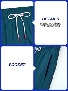 Horizaway 男士夏季度假条纹抽绳腰斜插口袋透气沙滩短裤 - 藍色 - 查看 7