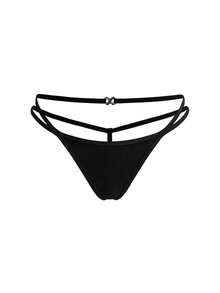 Ocili 100%纯棉，舒适简约，金属扣双侧绑带，适合搭配女士丁字裤 - 黑色 - 查看 7