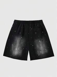 ROMWE MEN Street Life Men's Glitter Sequin Distressed Washed Shorts Spring/Summer - Black - View 3
