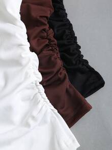 Sweetra Solid Color Round Neck Pleated Fitted Elegant Fashion Short Sleeve T-Shirt - Multicolor - View 14