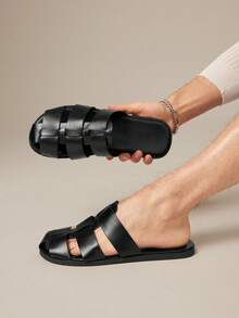 SHUZIA #RelaxStep Men's Closed-Toe Premium Faux Leather Black Fisherman Clog Slides – Easy Everyday Comfort From Yacht To Beach - Black - View 3